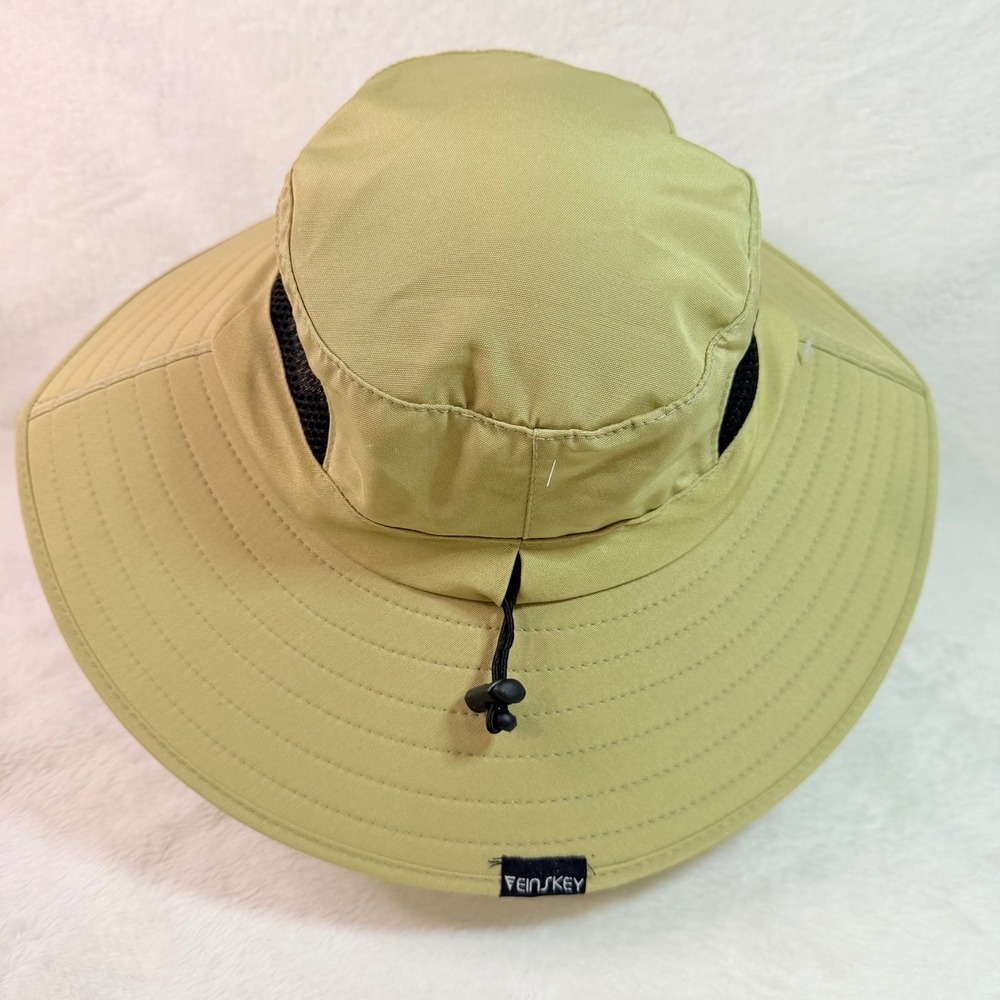 Einskey Sun Hat Tan Khaki Wide Brim Mesh Vent Adjustable Chin Strap Fishing Hike - Picture 2 of 7